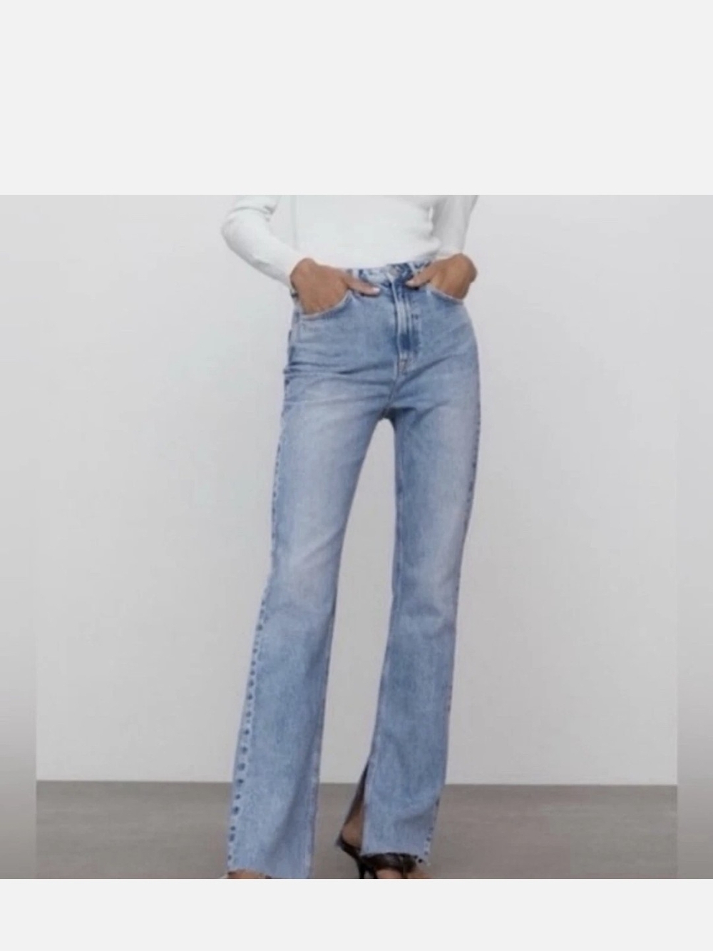 Zara Light Blue High-Rise Flare Jeans